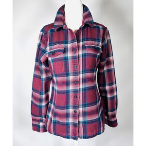 Patagonia Womans Flannel Shirt Size S Purple Blue White Plaid Organic Cotton